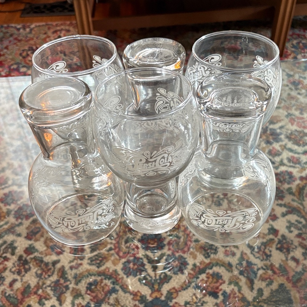 Pepsi Set of 6 Clear Glasses with White Design